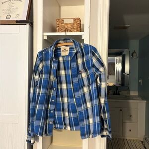 Hollister Men's Blue and White Checkered Shirt
